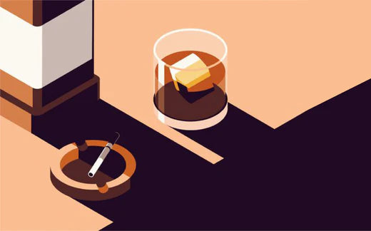 Whiskey tumbler and ashtray