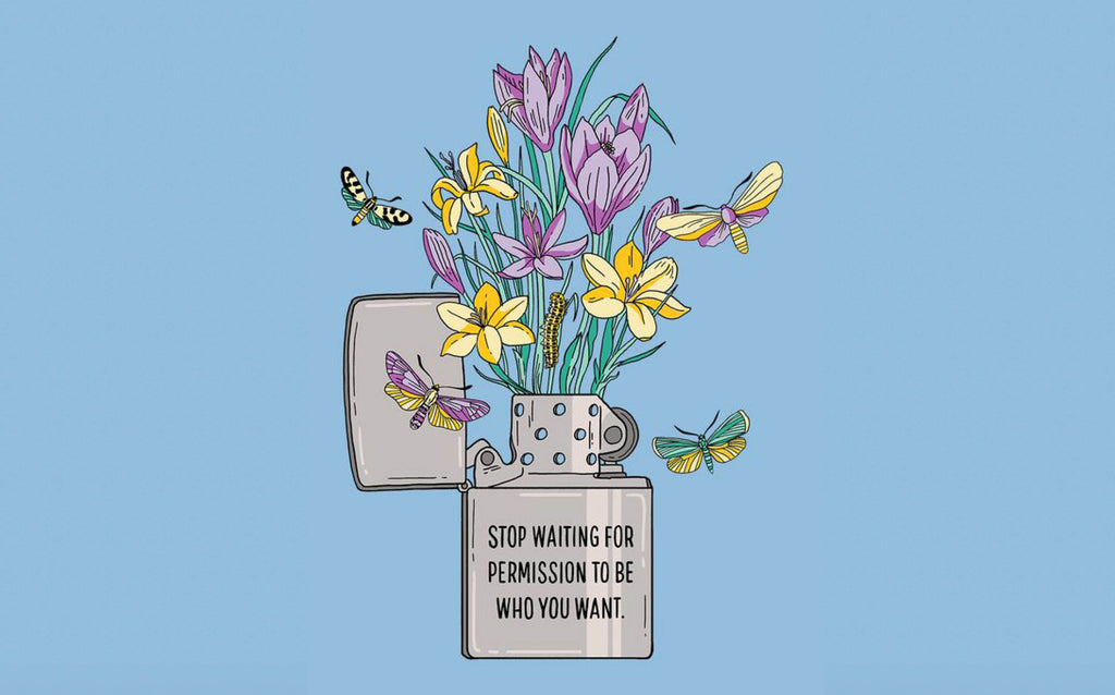 Zippo lighter with flowers coming out of the top on a blue background - How To Stop Nicotine Cravings - Ripple+